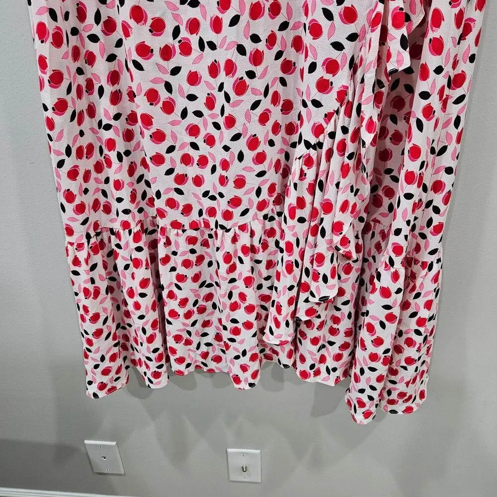 Talbots Womens Chiffon Wrap Dress 18WP White Red Ruffled Floral Fairy Bohemian